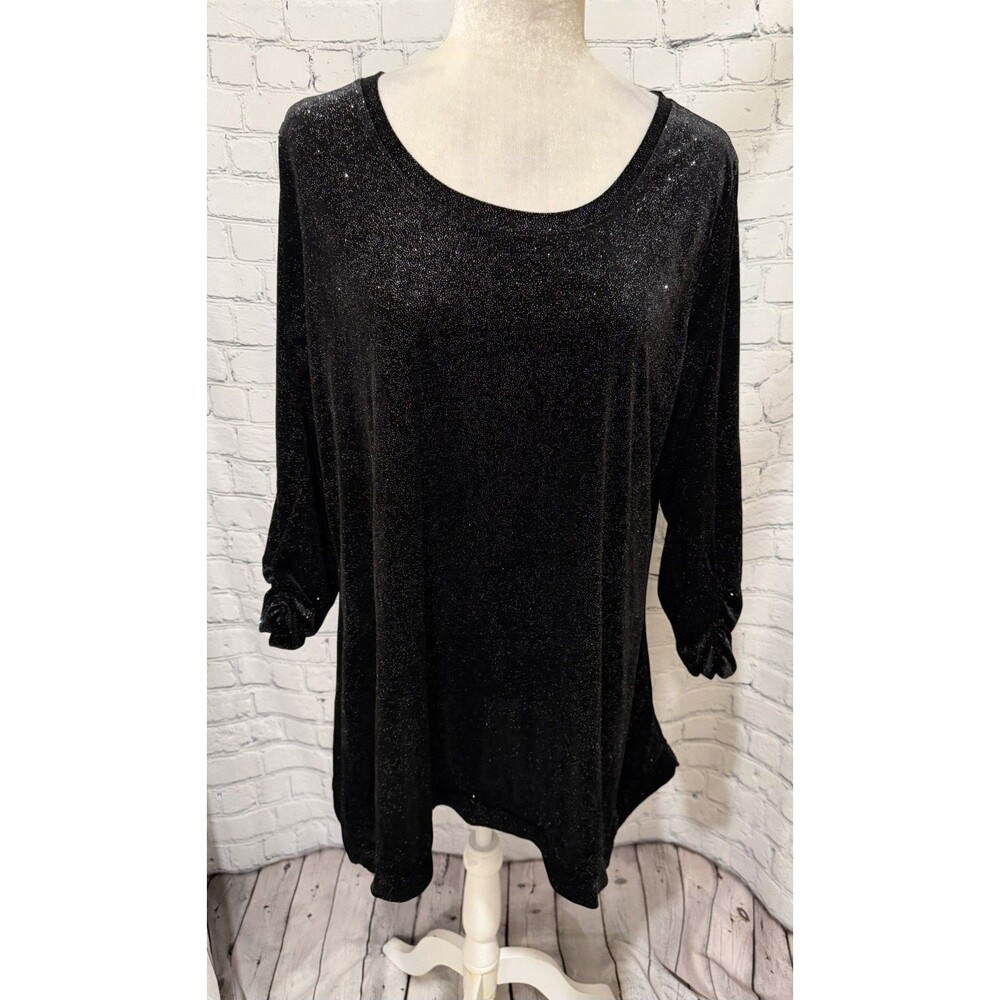 Avenue VIP Knits Plus Size Women’s Knit Top Black Sparkle Long Sleeve Top 14/16